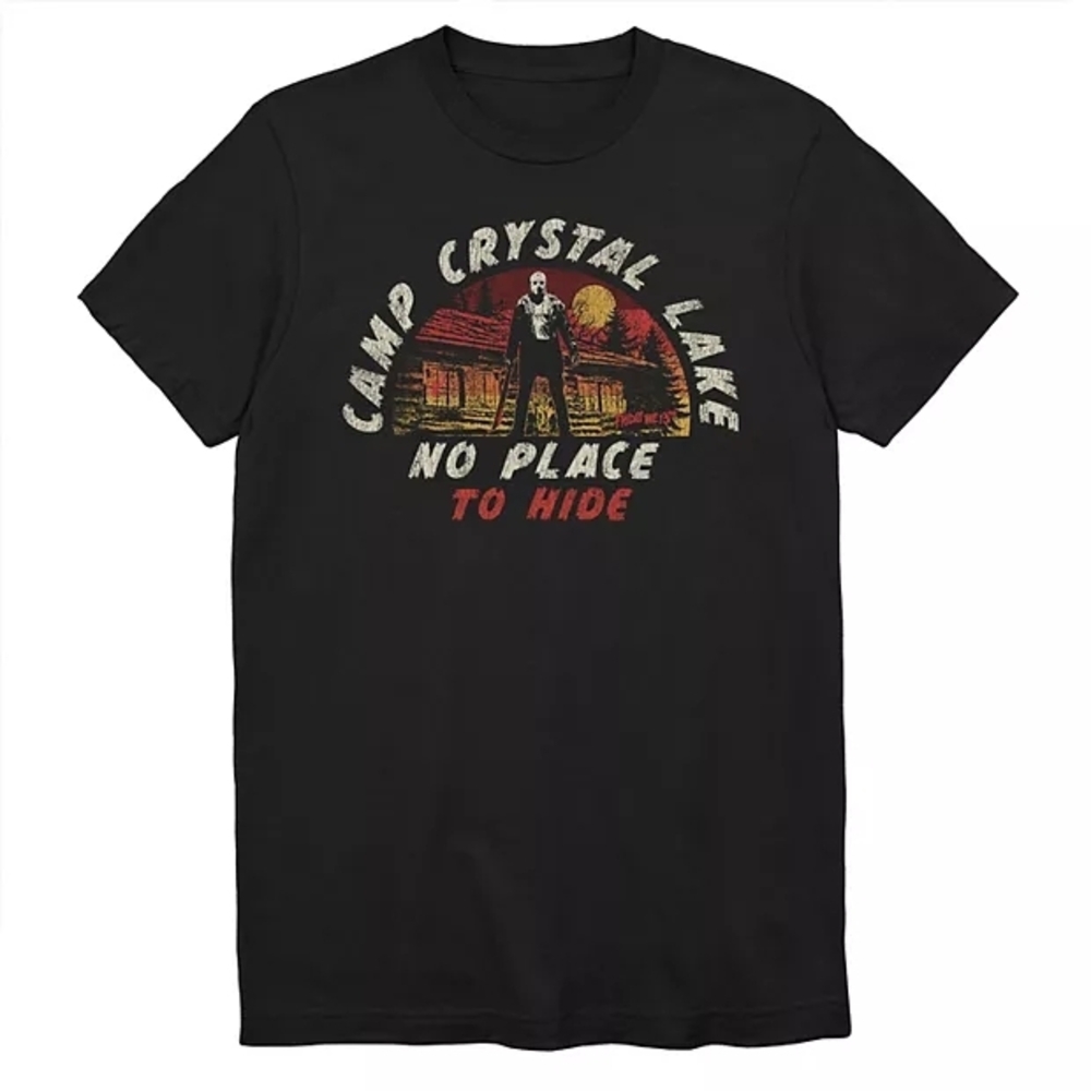 🆕Friday The 13th "Camp Crystal Lake No Place To Hide" Graphic T‑Shirt — Large
